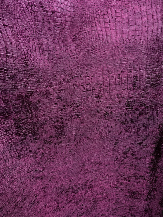 PLUM PURPLE Alligator Crocodile Embossed Chenille Velvet Fabric (56 in.) Sold By The Yard