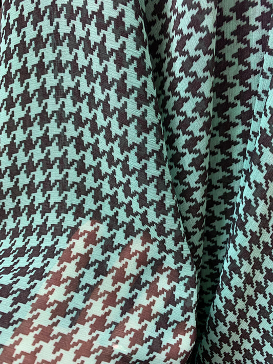 MINT BLACK Houndstooth Sheer Polyester Chiffon Fabric (60 in.) Sold By The Yard
