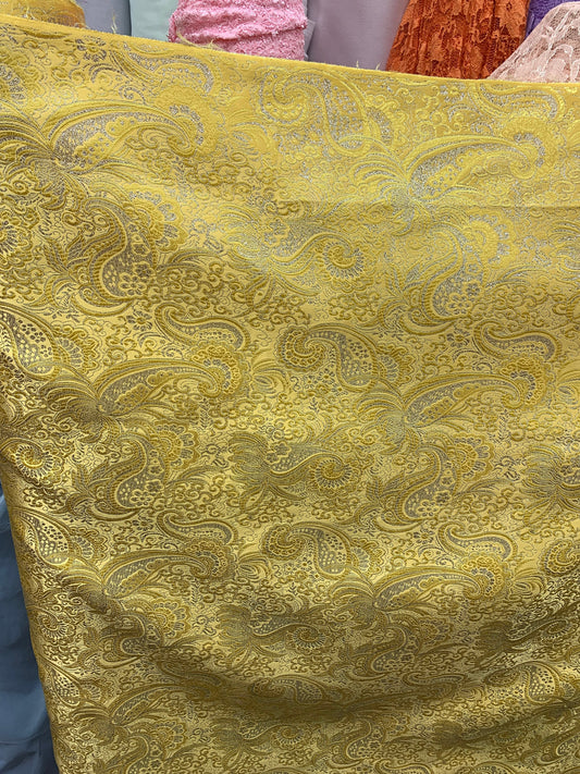 GOLD SILVER Metallic Paisley Brocade Fabric (60 in.) Sold By The Yard