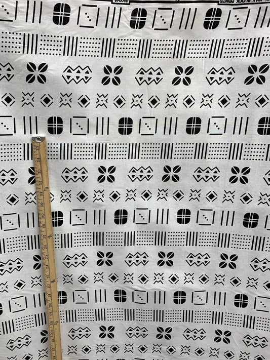 WHITE BLACK African Wax Print Fabric 100% Cotton (45 in.) Sold By The Yard