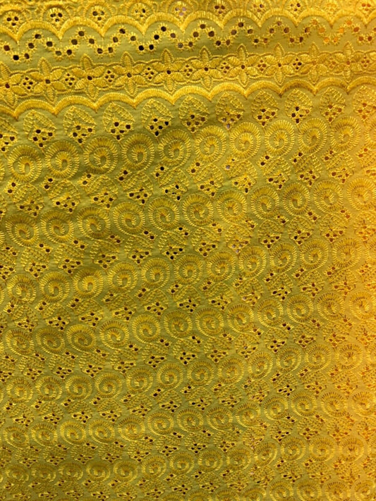 GOLDEN YELLOW Floral Cotton Eyelet Embroidered Fabric (45 in.) Sold By The Yard