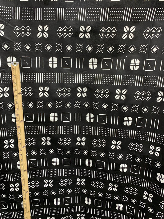 BLACK WHITE African Wax Print Fabric 100% Cotton (45 in.) Sold By The Yard