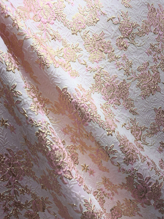 PINK GOLD Floral Brocade Fabric (60 in.) Sold By The Yard