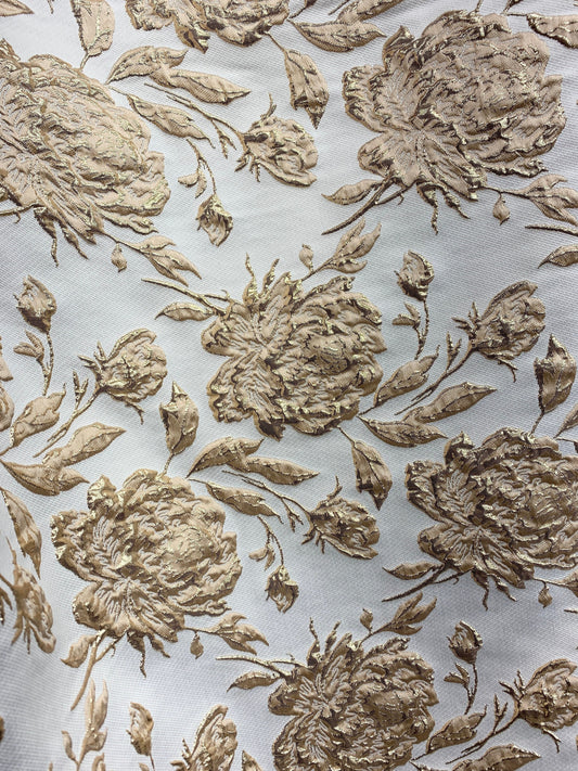 CHAMPAGNE GOLD Floral Brocade Fabric (60 in.) Sold By The Yard