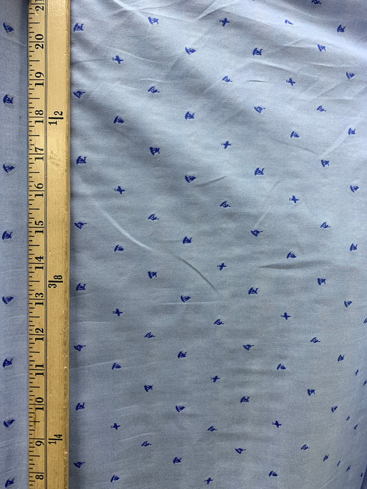 BABY BLUE Surfer Embroidered Cotton Fabric (60 in.) Sold By The Yard