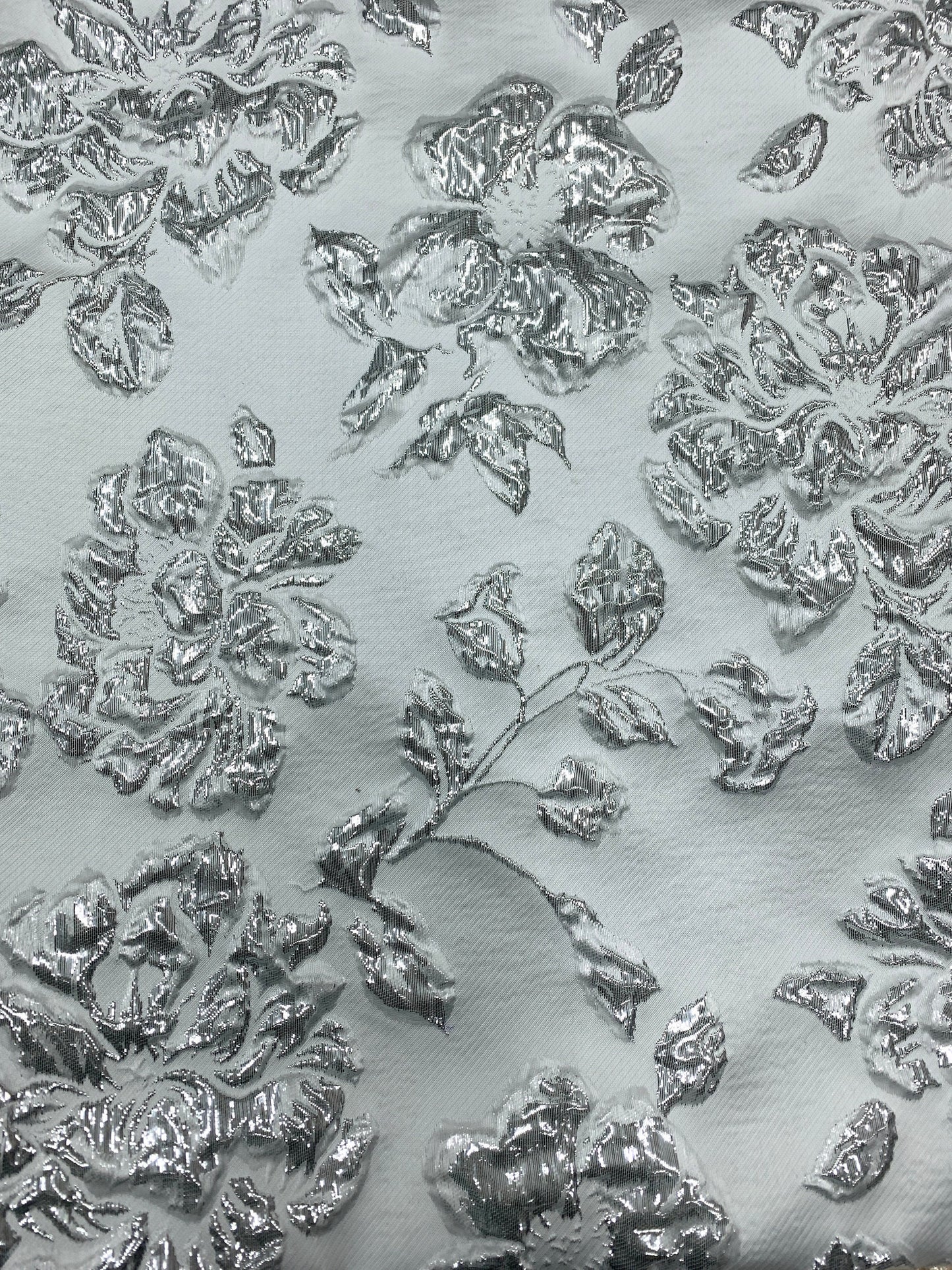 WHITE SILVER Floral Brocade Fabric (60 in.) Sold By The Yard