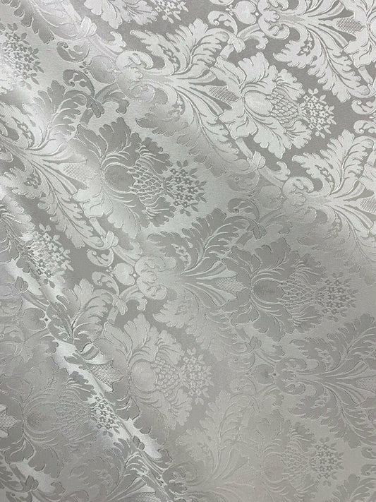 WHITE Damask Jacquard Brocade Flower Floral Fabric (110 in.) Sold By The Yard
