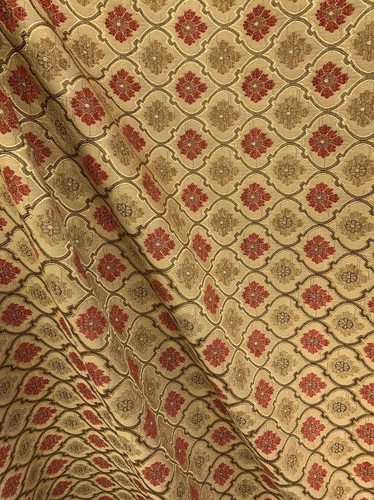 Light Brown Gold Floral Trellis Chenille Upholstery Brocade Fabric (56 in.) 10 Yards