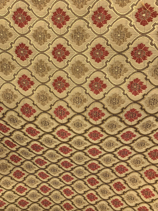 Light Brown Gold Floral Trellis Chenille Upholstery Brocade Fabric (56 in.) Sold By The Yard