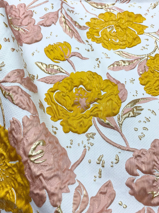 PEACH GOLD Floral Brocade Fabric (60 in.) Sold By The Yard