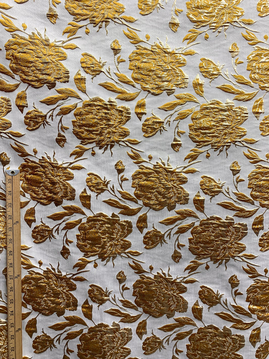 DARK GOLD Floral Brocade Fabric (60 in.) Sold By The Yard