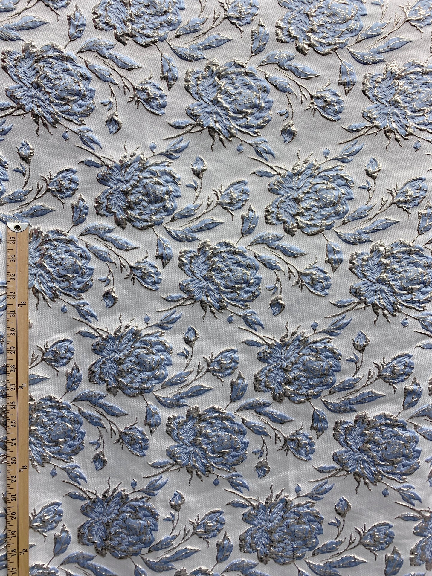 BABY BLUE GOLD Floral Brocade Fabric (60 in.) Sold By The Yard