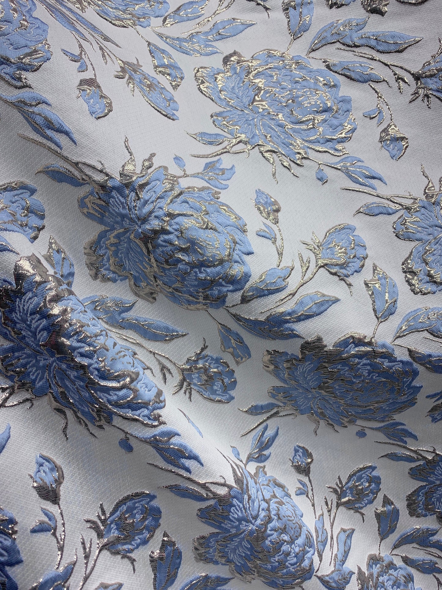 BABY BLUE GOLD Floral Brocade Fabric (60 in.) Sold By The Yard
