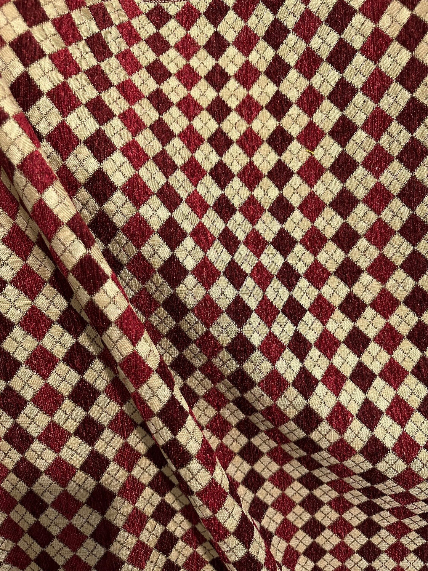BURGUNDY BEIGE Diamond Chenille Upholstery Brocade Fabric (56 in.) Sold By The Yard
