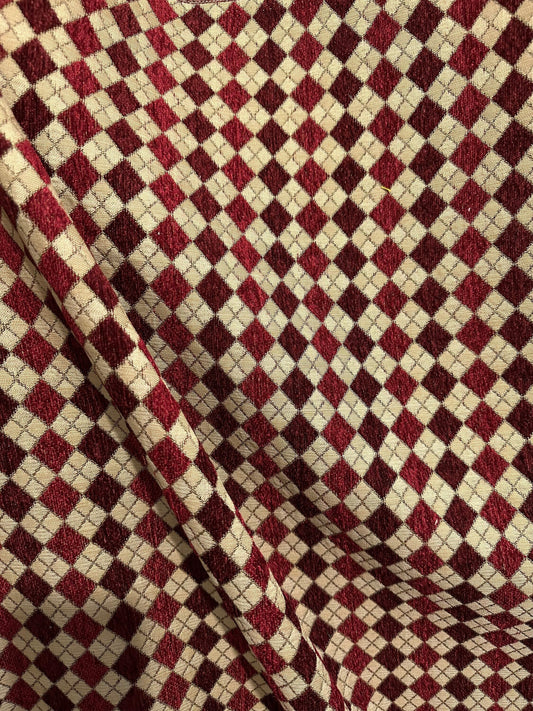 BURGUNDY BEIGE Diamond Chenille Upholstery Brocade Fabric (56 in.) Sold By The Yard