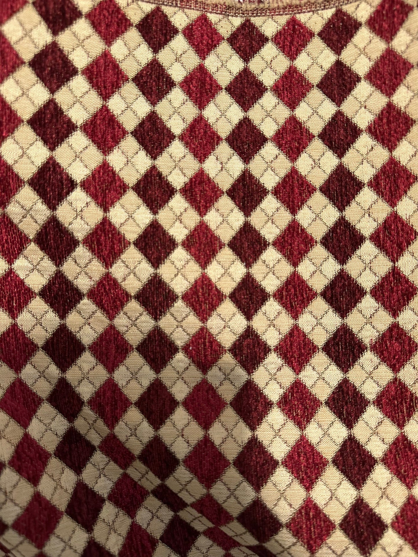 BURGUNDY BEIGE Diamond Chenille Upholstery Brocade Fabric (56 in.) Sold By The Yard