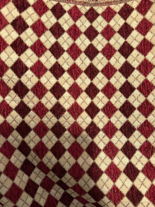 BURGUNDY BEIGE Diamond Chenille Upholstery Brocade Fabric (56 in.) Sold By The Yard