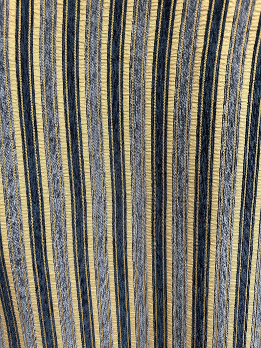 BLUE BEIGE Striped Chenille Upholstery Brocade Fabric (56 in.) Sold By The Yard