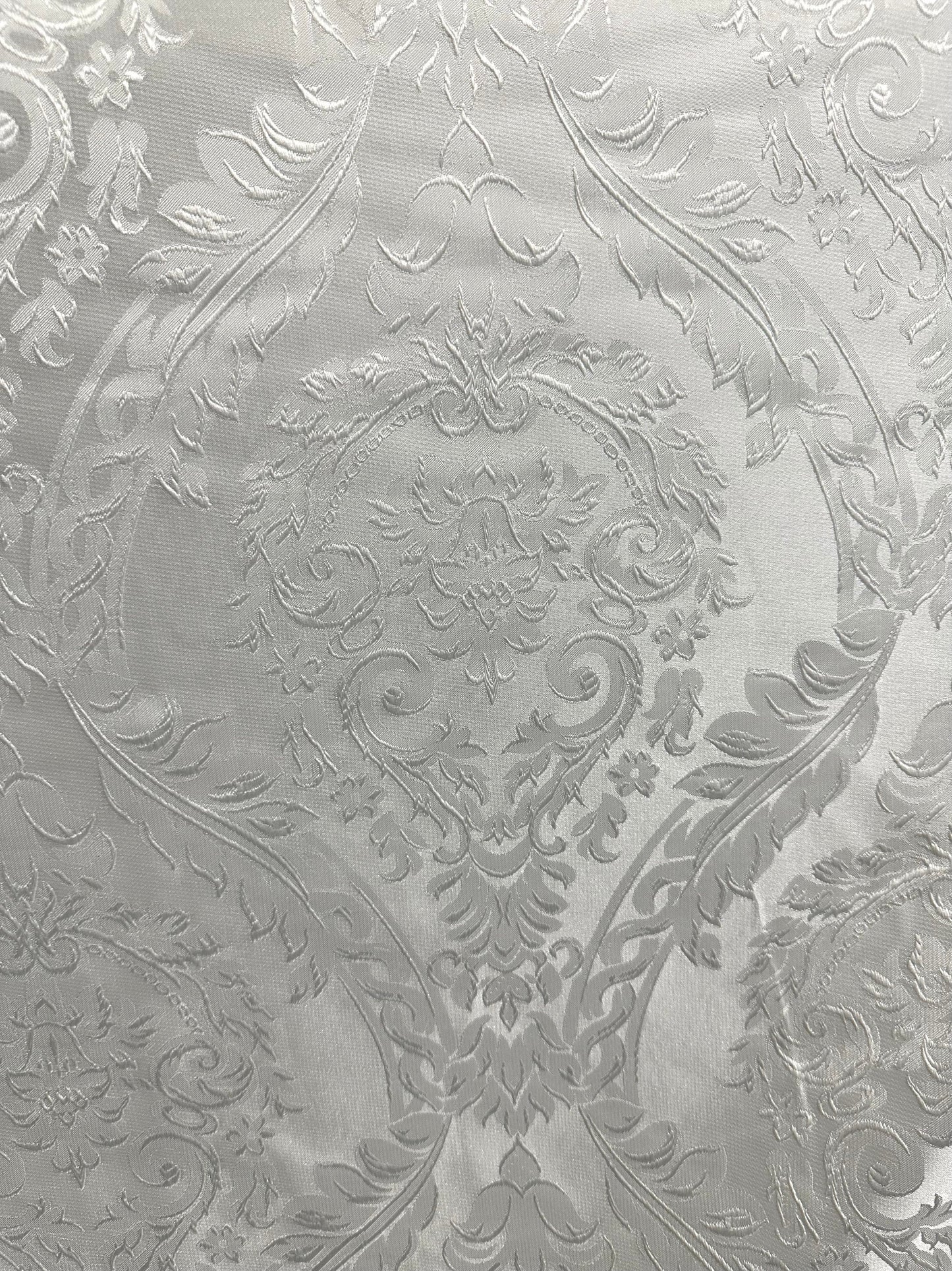WHITE Damask Brocade Upholstery Drapery Fabric (110 in.) Sold BTY