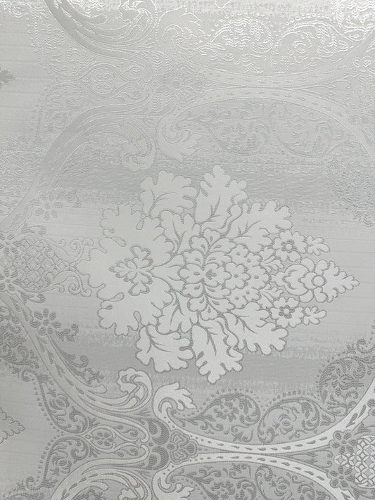 WHITE Damask Brocade Upholstery Drapery Fabric (110 in.) Sold By The Yard