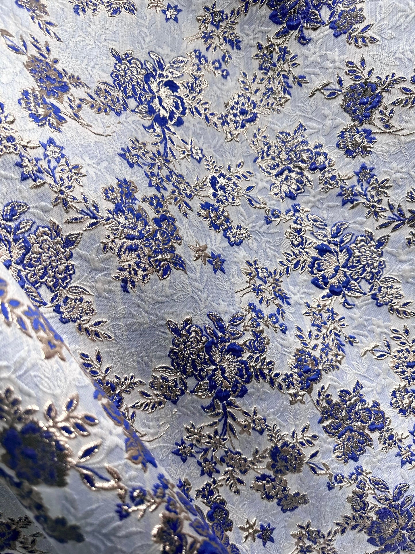 ROYAL BLUE GOLD Floral Brocade Fabric (60 in.) Sold By The Yard