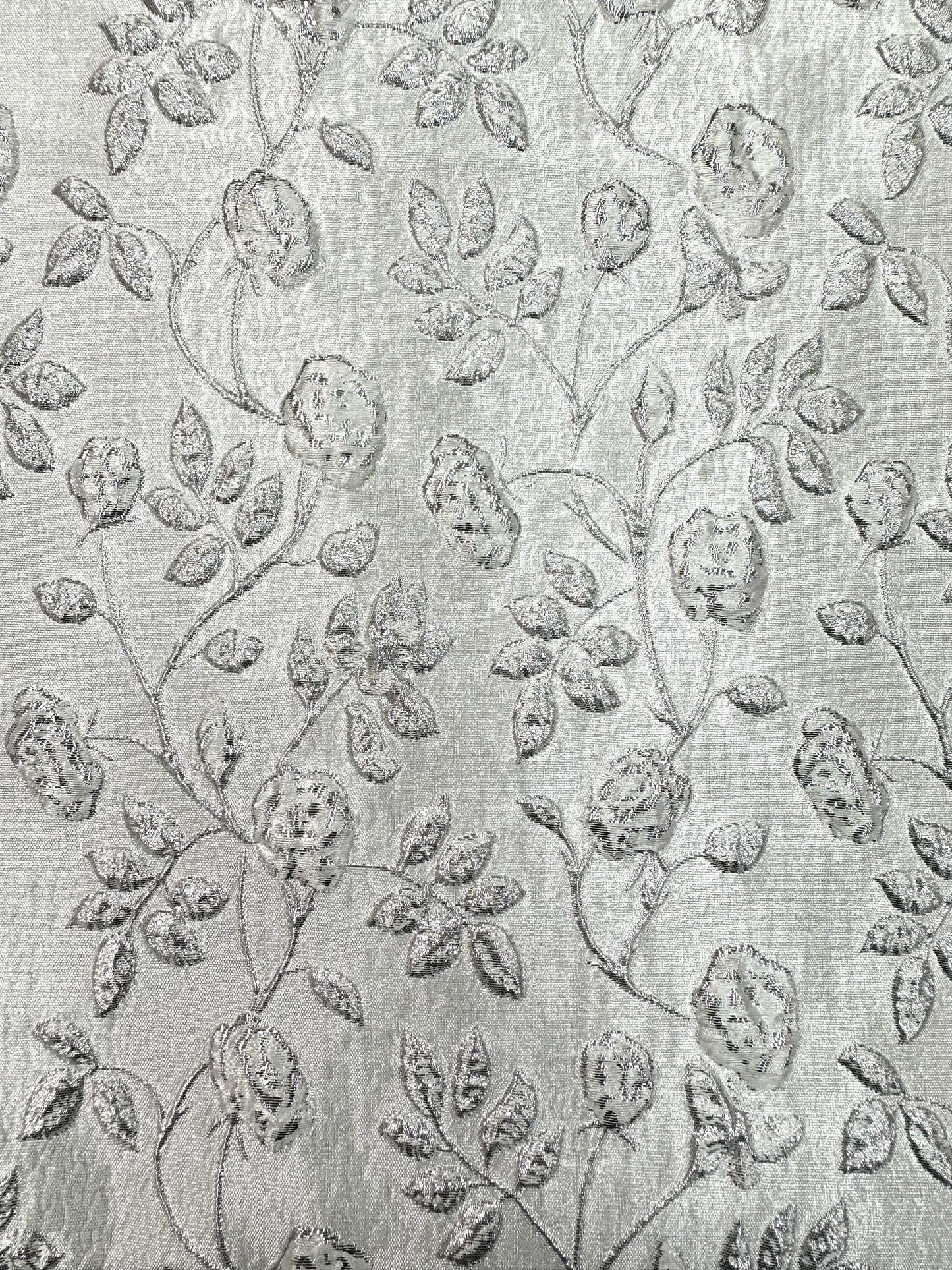 WHITE SILVER Floral Brocade Fabric (60 in.) Sold By The Yard