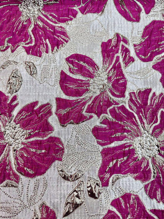 FUCHSIA PINK GOLD Floral Brocade Fabric (60 in.) Sold By The Yard