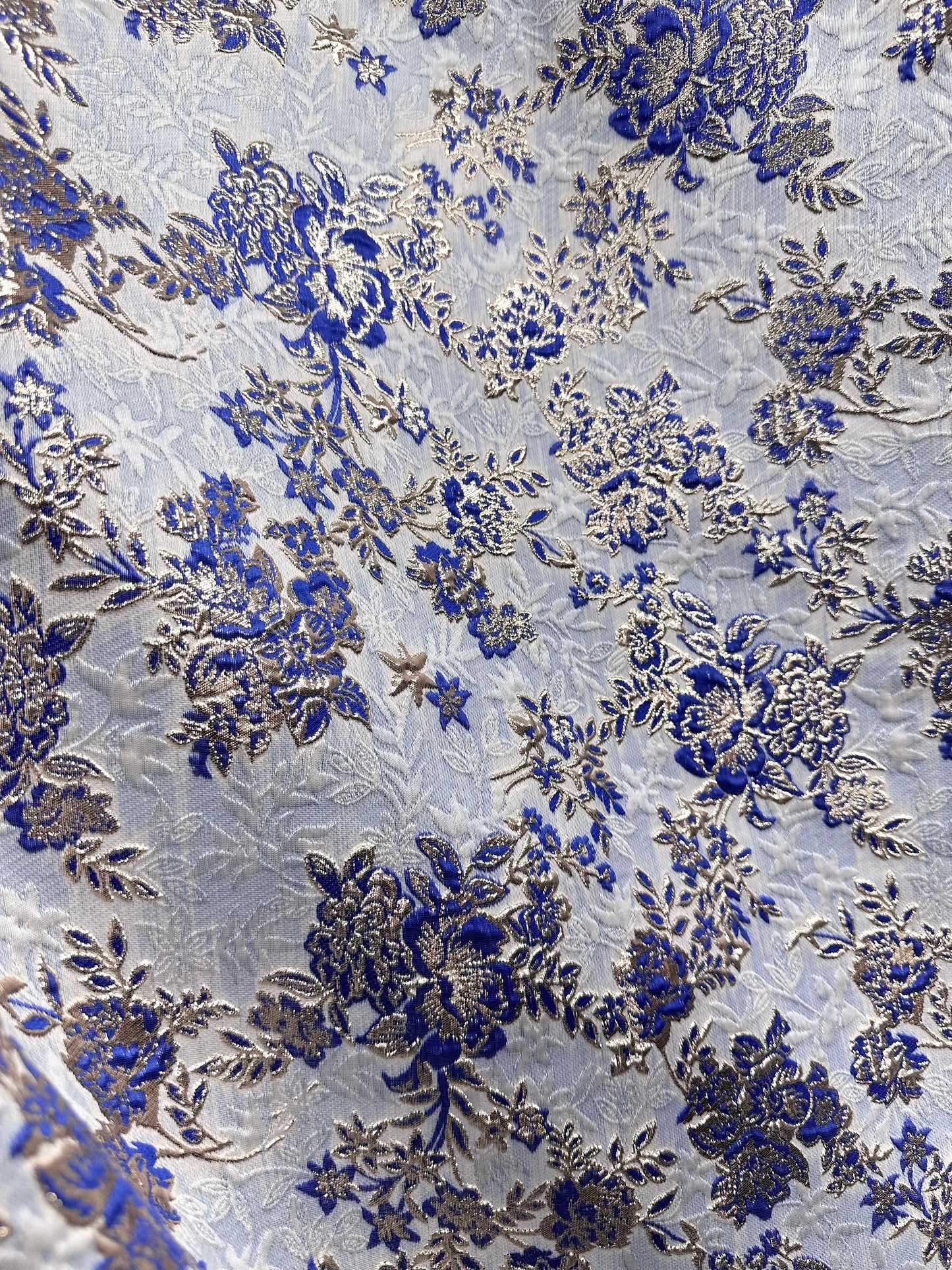 ROYAL BLUE GOLD Floral Brocade Fabric (60 in.) Sold By The Yard