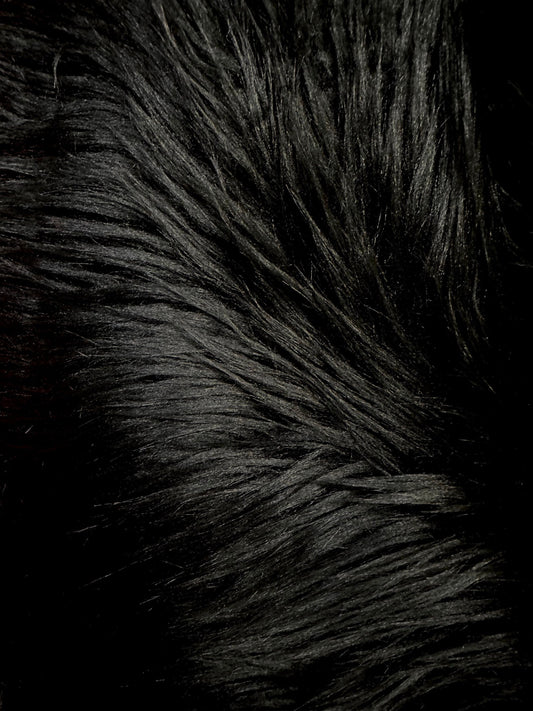 BLACK Long Hair Faux Fake Fur Fabric (58 in.) Sold By The Yard