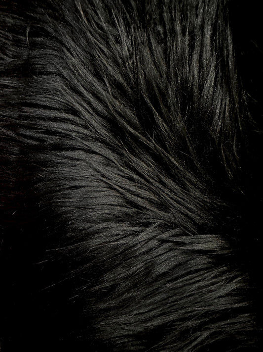 BLACK Long Hair Faux Fake Fur Fabric (58 in.) Sold By The Yard