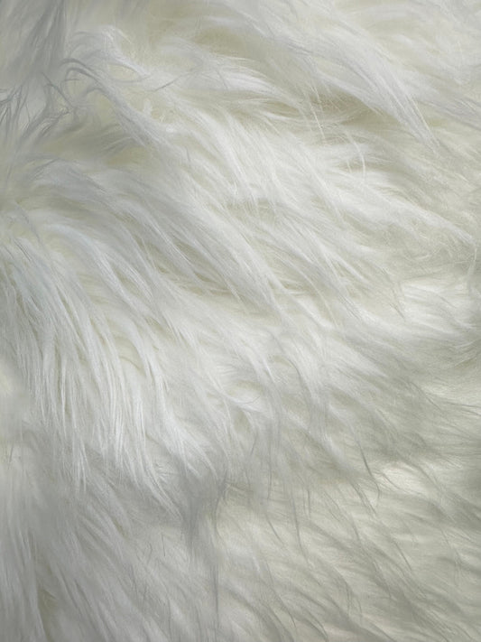 WHITE Long Hair Faux Fake Fur Fabric (58 in.) Sold By The Yard