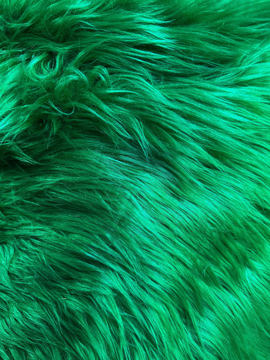 GREEN Long Hair Faux Fake Fur Fabric (58 in.) Sold By The Yard