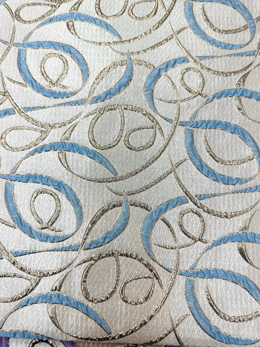 BABY BLUE GOLD Swirl Metallic Brocade Fabric (60 in.) Sold By The Yard