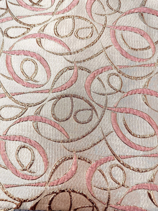 BABY PINK GOLD Swirl Metallic Brocade Fabric (60 in.) Sold By The Yard