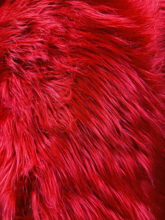 RED Long Hair Faux Fake Fur Fabric (58 in.) Sold By The Yard