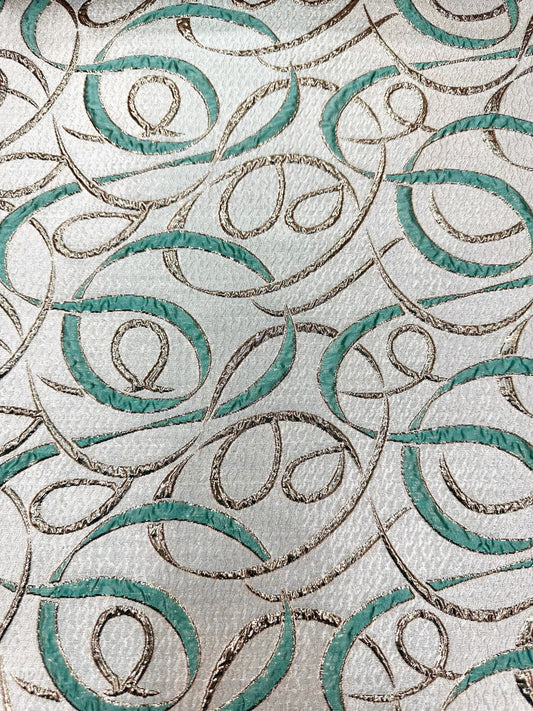 MINT GREEN GOLD Swirl Metallic Brocade Fabric (60 in.) Sold By The Yard