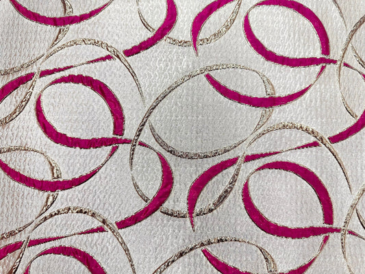 FUCHSIA PINK GOLD Swirl Metallic Brocade Fabric (60 in.) Sold By The Yard