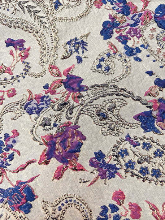 BLUE PURPLE GOLD Floral Paisley Brocade Fabric (60 in.) Sold By The Yard