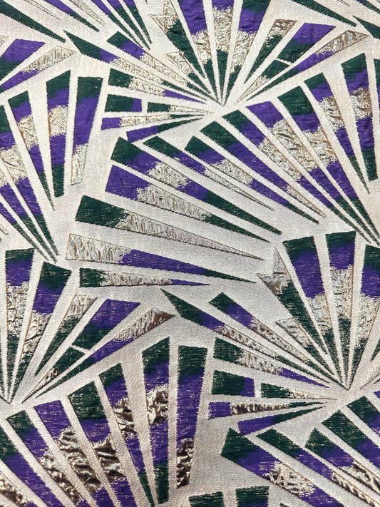 PURPLE GREEN GOLD Geometric Brocade Fabric (60 in.) Sold By The Yard