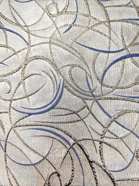 LIGHT BLUE GOLD Swirl Metallic Brocade Fabric (60 in.) Sold By The Yard