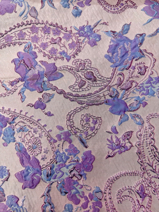 PURPLE BLUE Floral Paisley Brocade Fabric (60 in.) Sold By The Yard