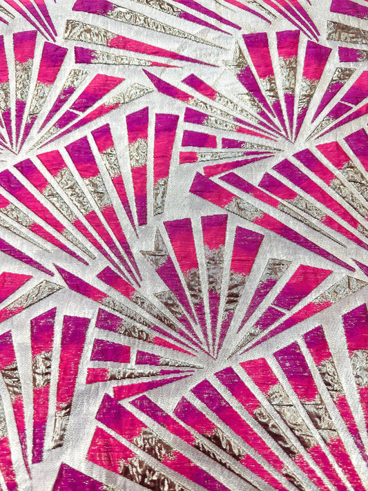 FUCHSIA PINK GOLD Geometric Brocade Fabric (60 in.) Sold By The Yard