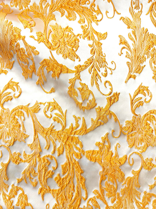 GOLDEN ORANGE Floral Brocade Fabric (60 in.) Sold By The Yard