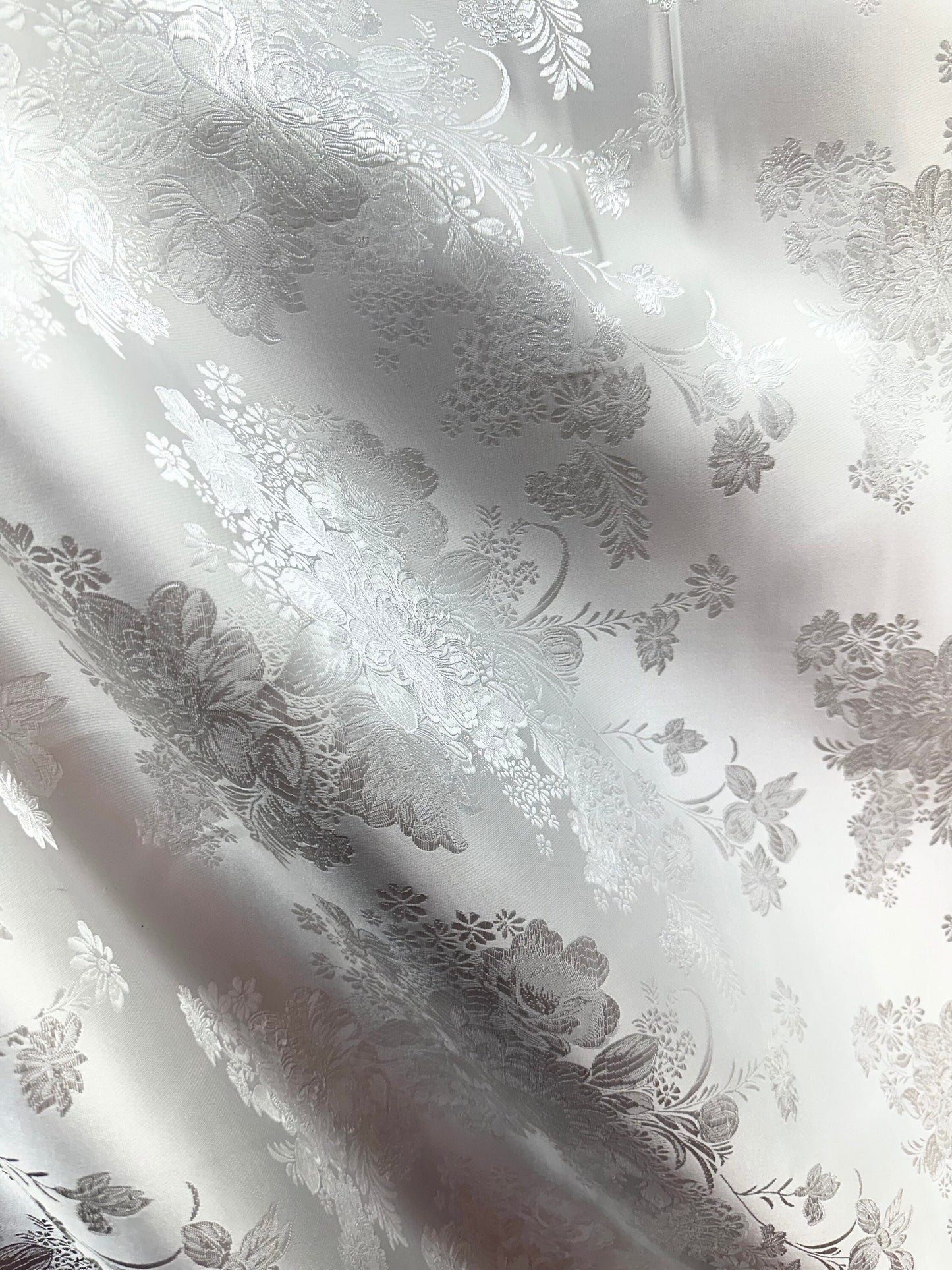 WHITE Floral Brocade Fabric (60 in.) Sold By The Yard