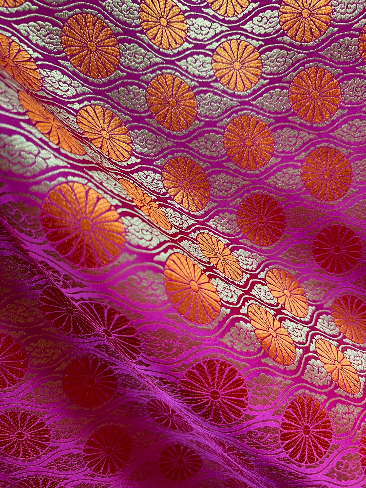 FUCHSIA PINK GOLD Floral Brocade Fabric (60 in.) Sold By The Yard