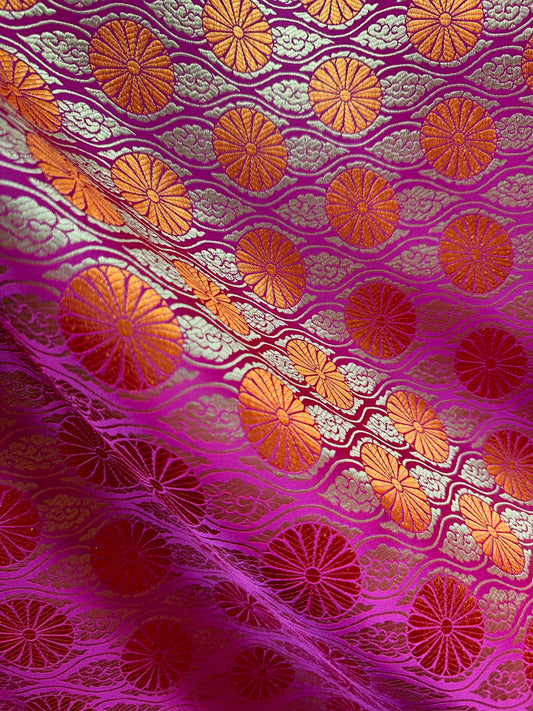 FUCHSIA PINK GOLD Floral Brocade Fabric (60 in.) Sold By The Yard