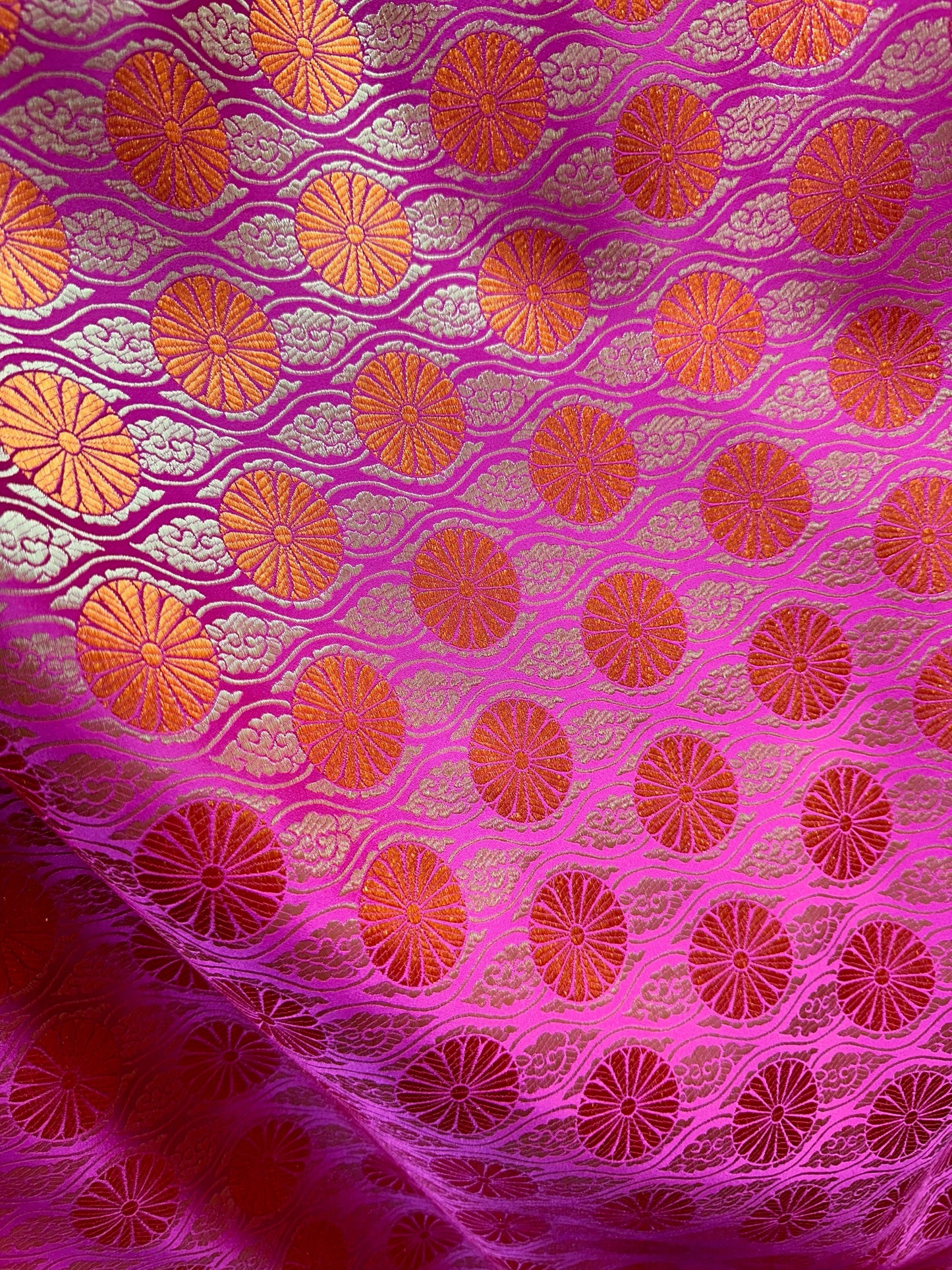 FUCHSIA PINK GOLD Floral Brocade Fabric (60 in.) Sold By The Yard