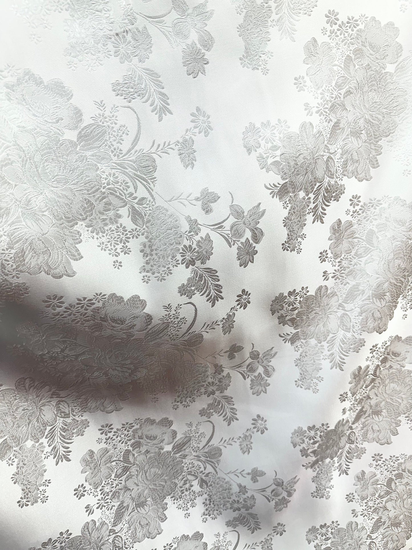 WHITE Floral Brocade Fabric (60 in.) Sold By The Yard