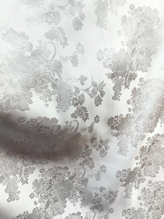 WHITE Floral Brocade Fabric (60 in.) Sold By The Yard