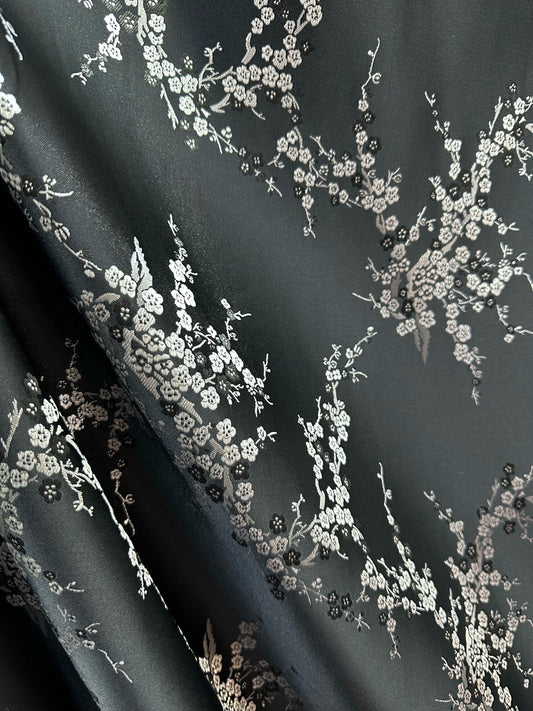 BLACK WHITE Floral Brocade Fabric (60 in.) Sold By The Yard
